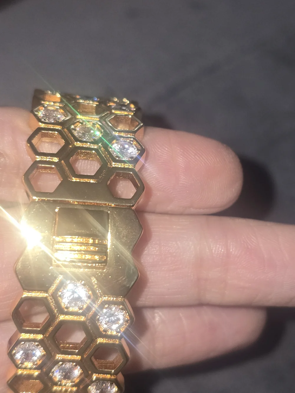 22kgp Dubai Jewelry Gold Honeycomb Bracelet with Clear Crystals - Women Jewelry